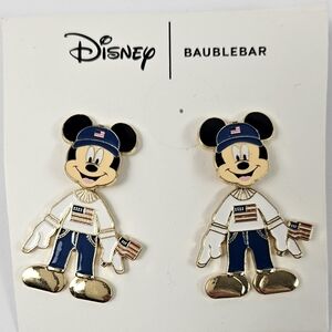 Disney BaubleBar Mickey Mouse Earrings U.S.A. Flag Red White Blue NWT